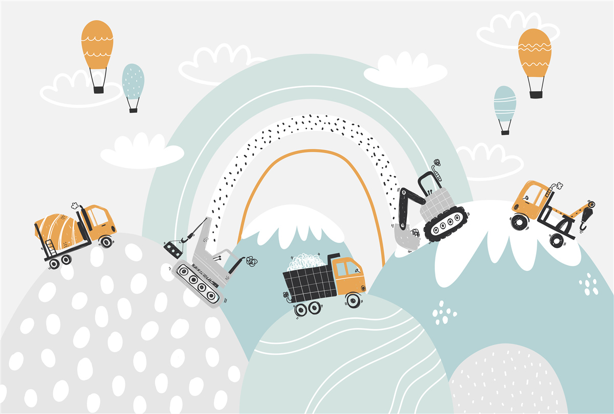 Fototapet mașinile circulă pe dealuri magice