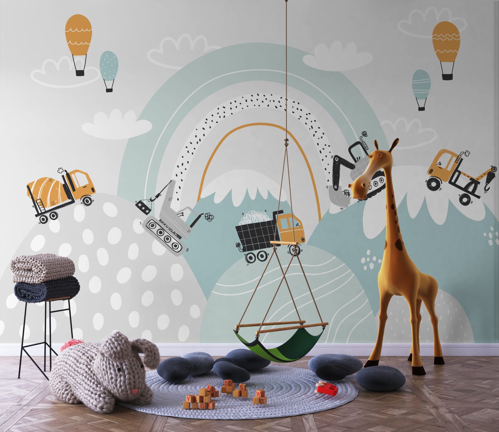 Fototapet mașinile circulă pe dealuri magice