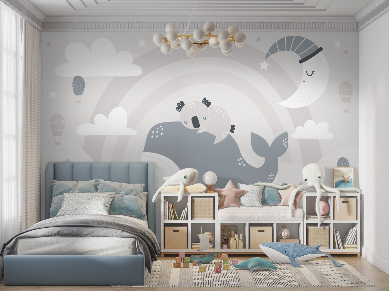 Fototapet în nori un koala doarme pe spatele unei balene