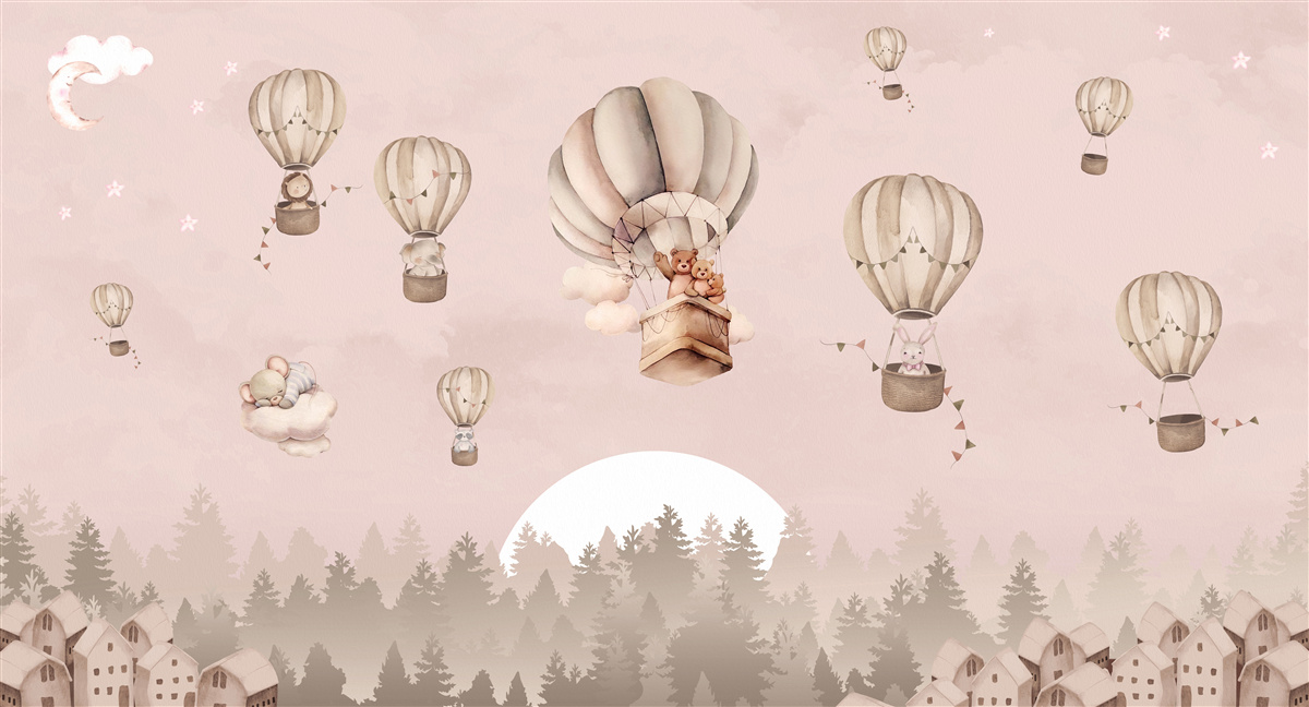 Fototapet animalele urcă pe cer în baloane cu aer cald