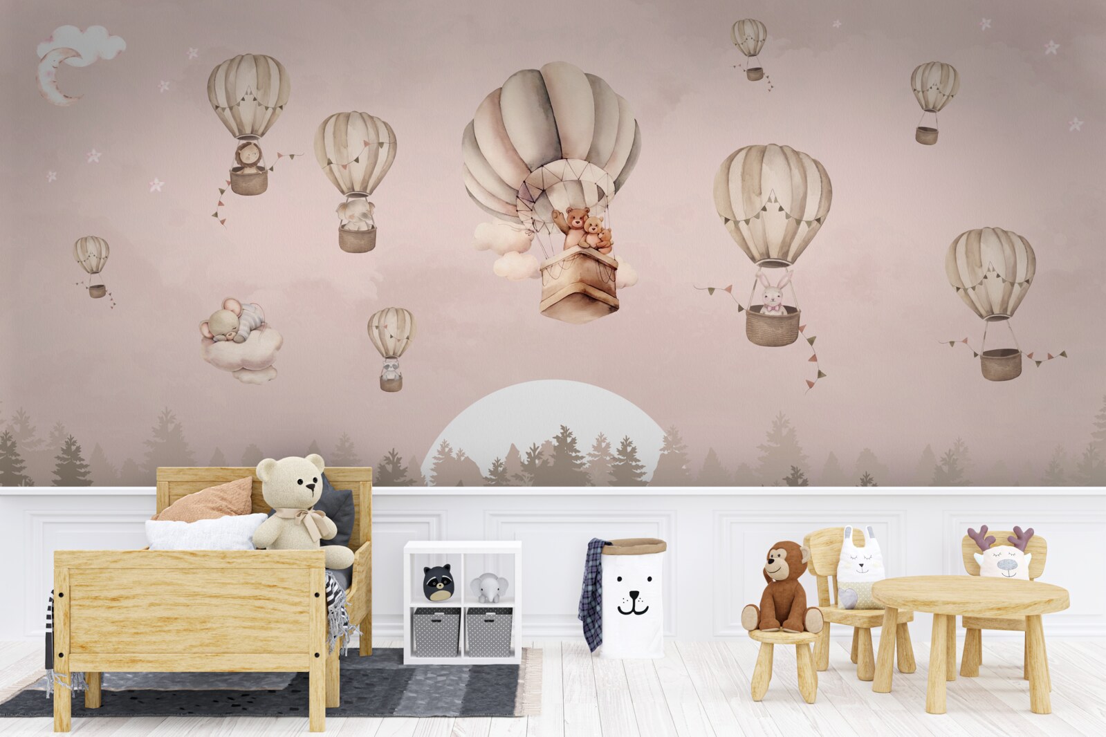 Fototapet animalele urcă pe cer în baloane cu aer cald