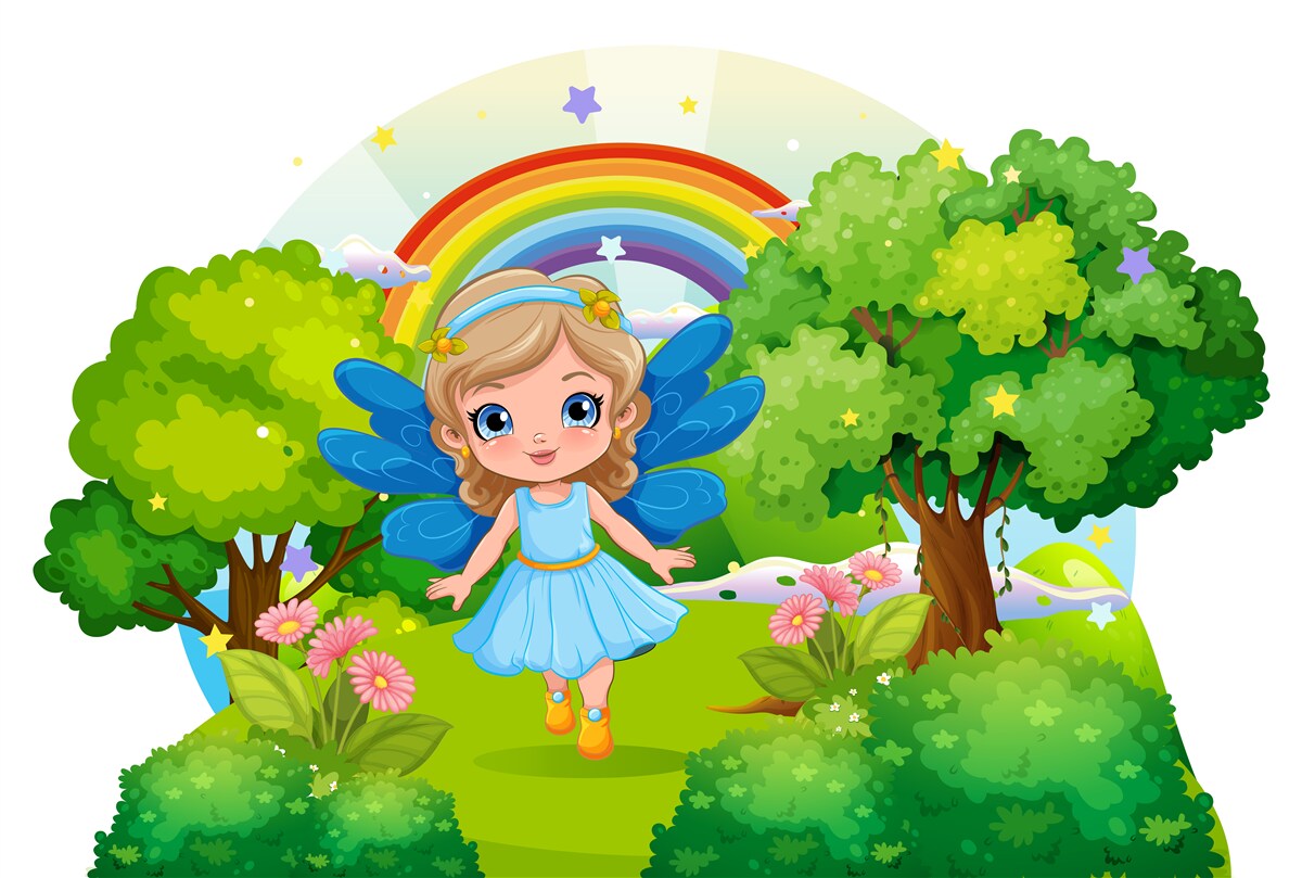 Fototapet vrăjitoare în grădina de smarald de lângă curcubeu