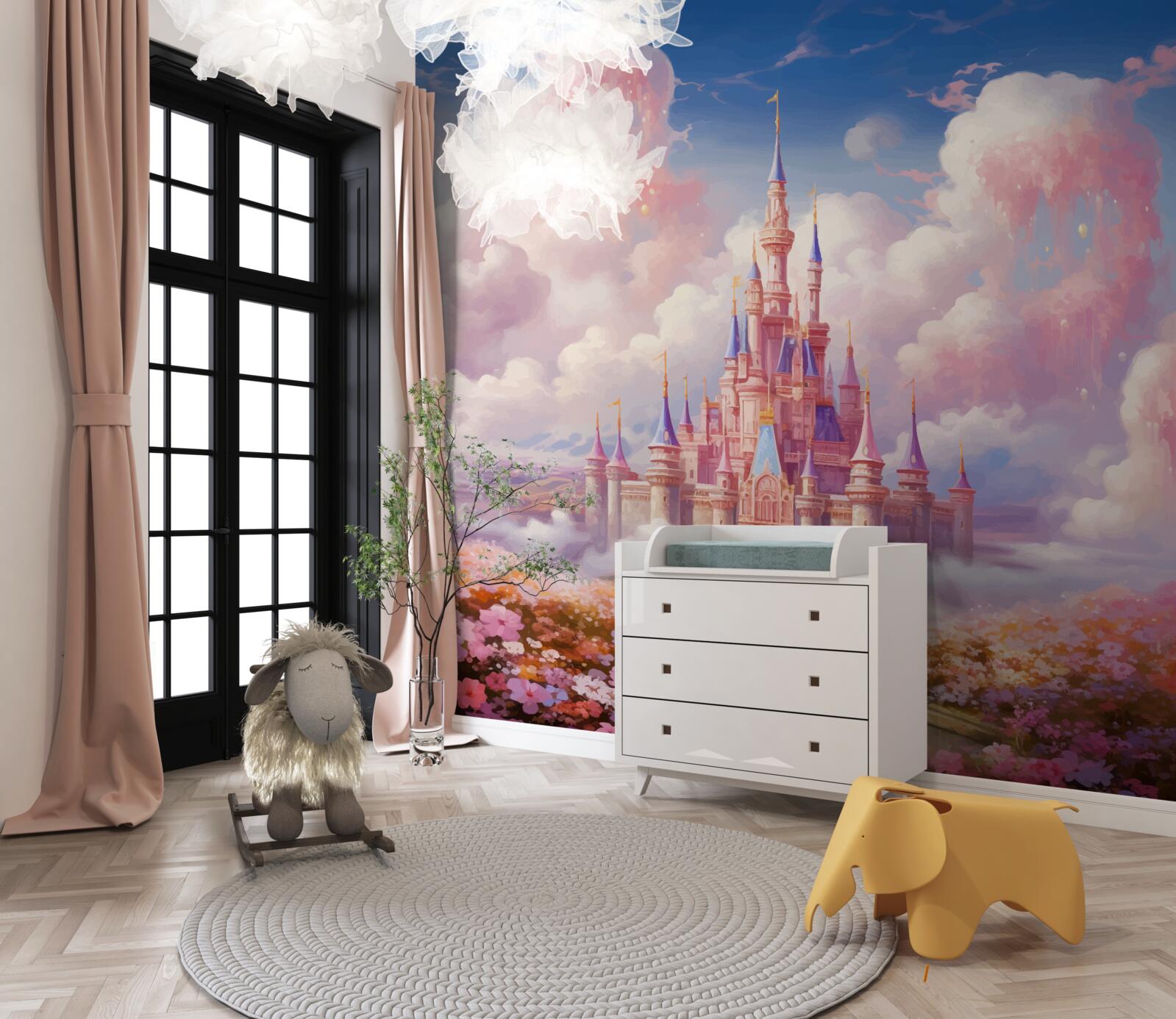 Fototapet un palat al prințesei printre nori