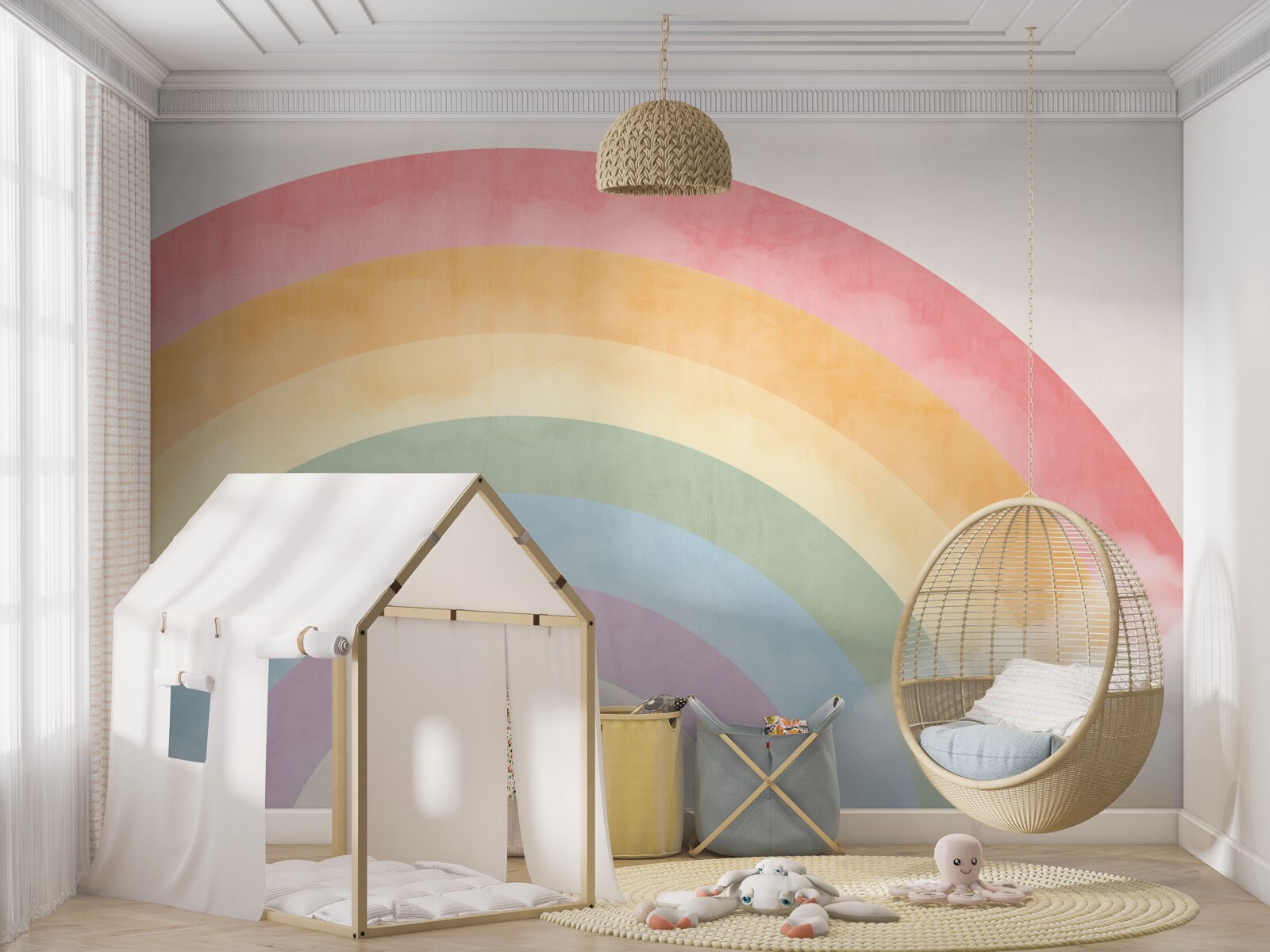 Fototapet un arc magnific de flori printre nori