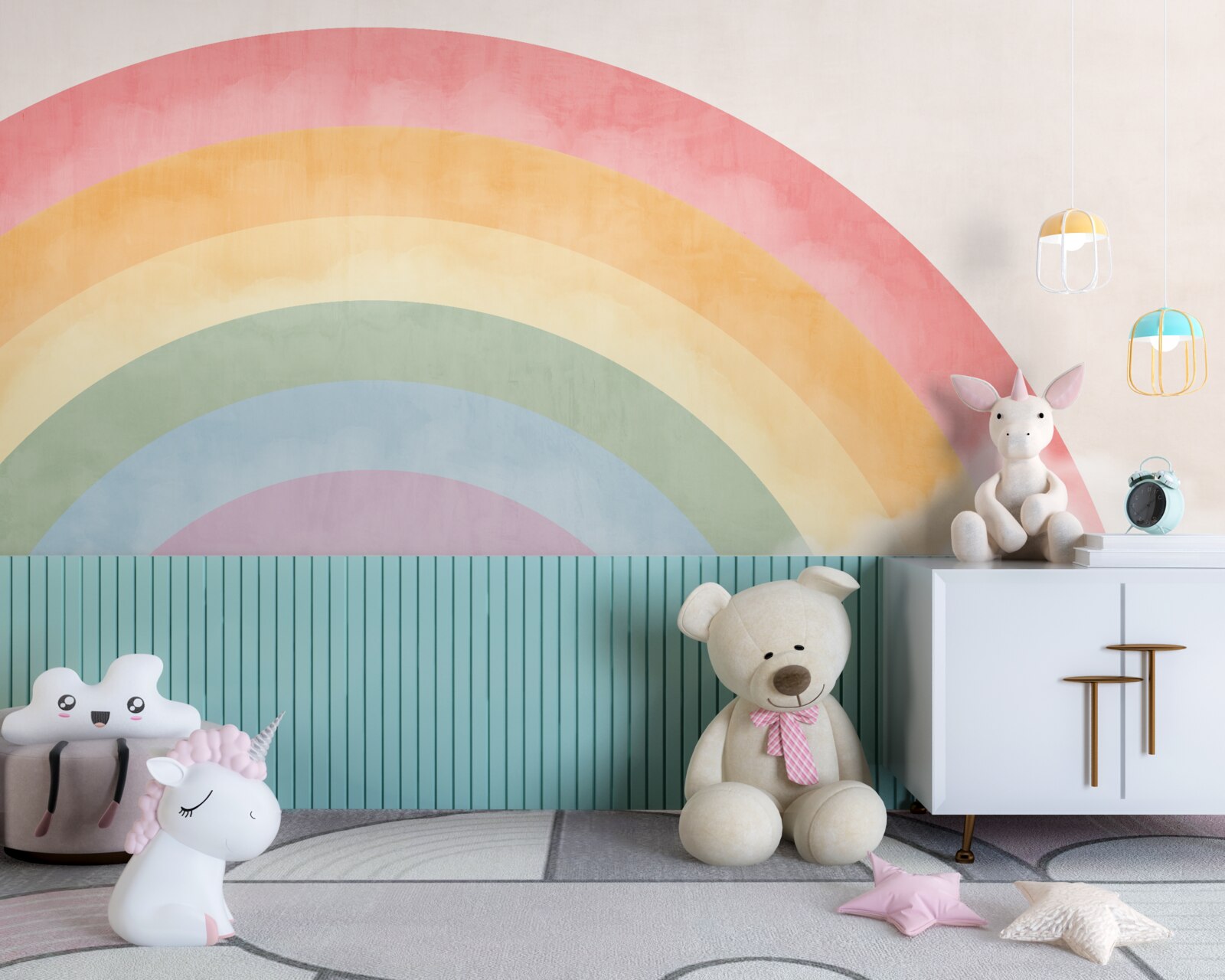 Fototapet un arc magnific de flori printre nori