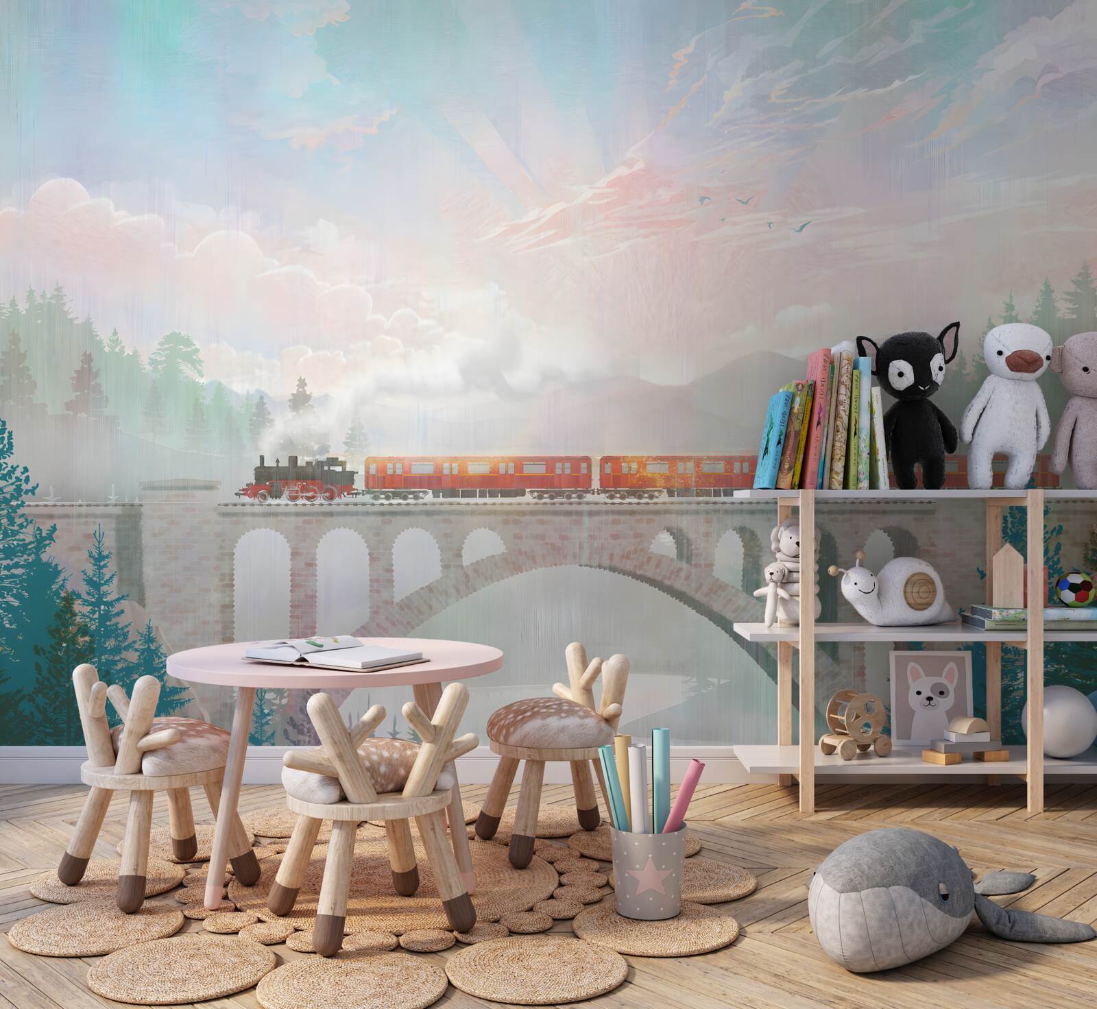 Fototapet un tren traversează podul