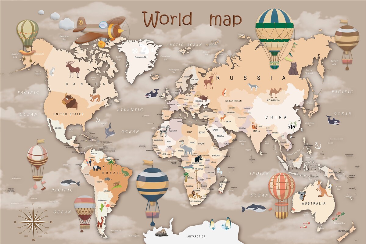 Fototapet harta lumii cu continente