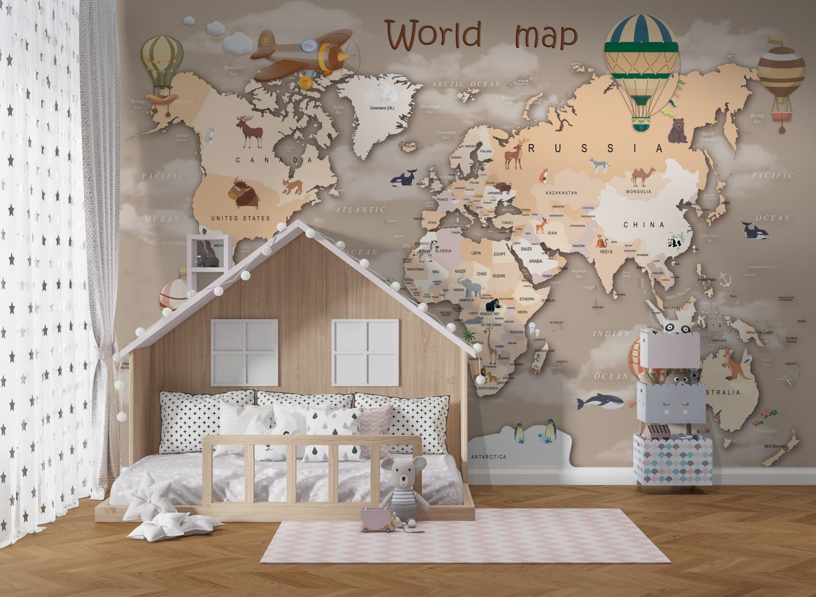 Fototapet harta lumii cu continente