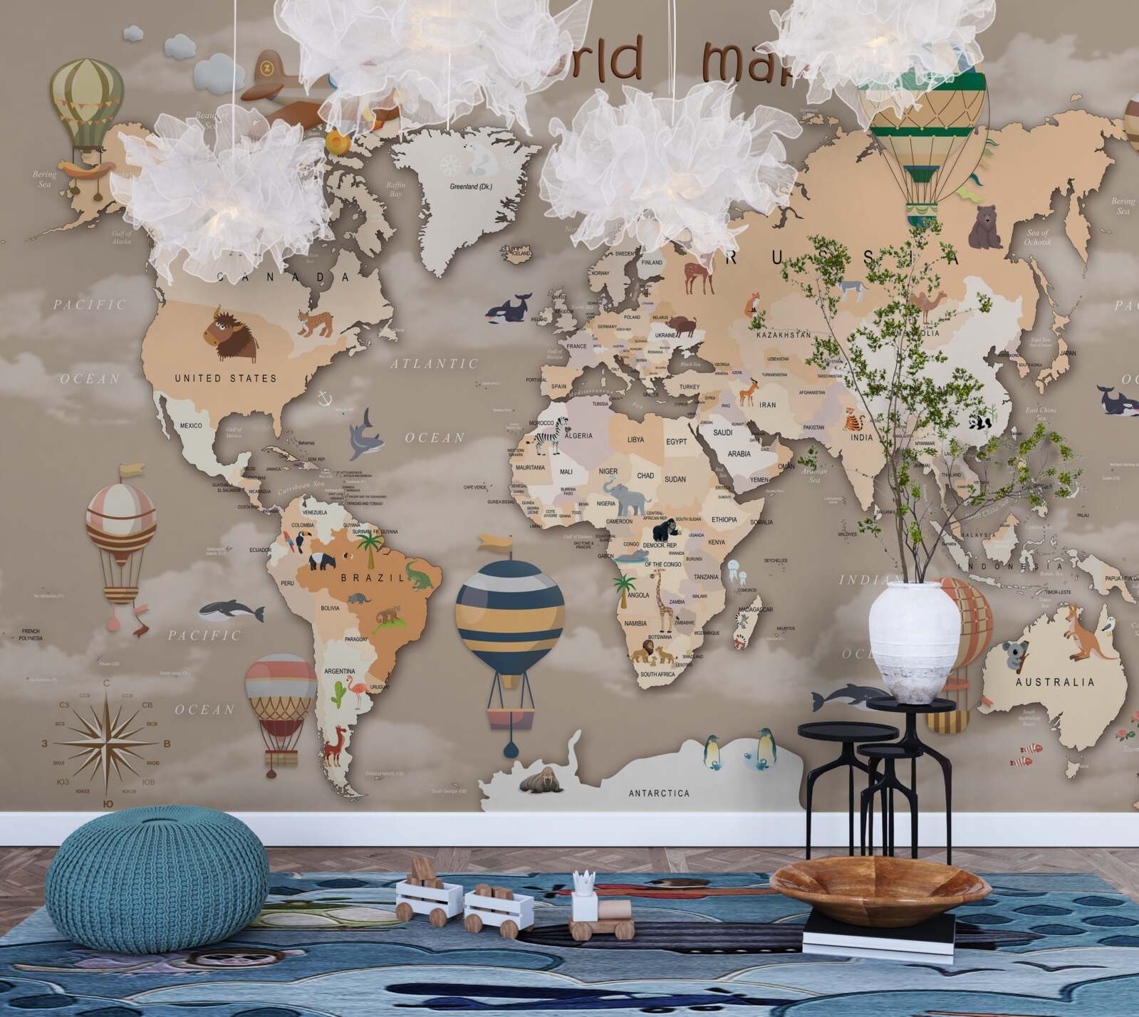 Fototapet harta lumii cu continente