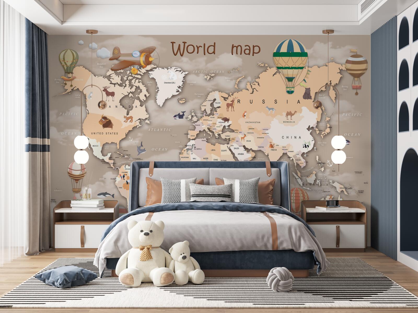 Fototapet harta lumii cu continente