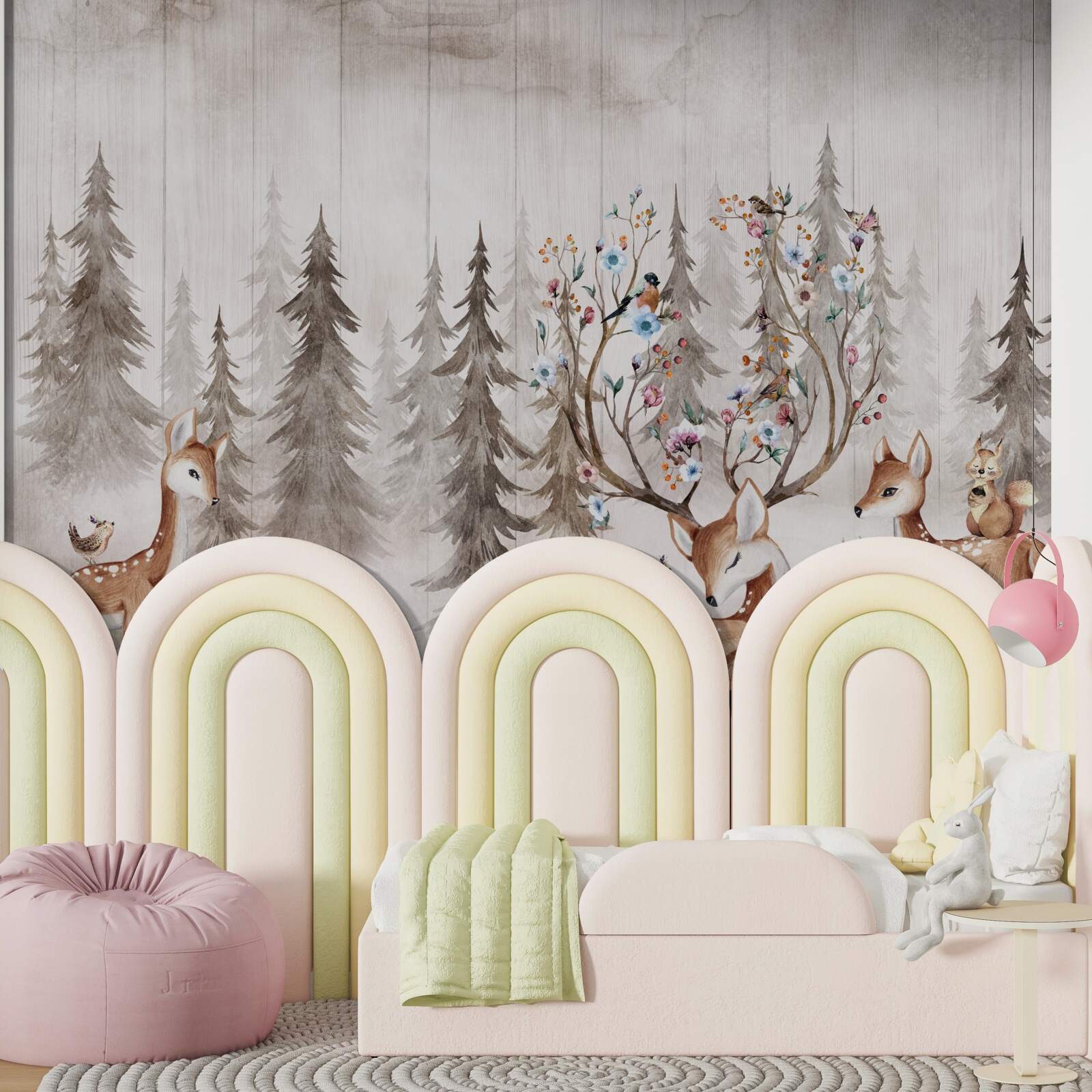 Fototapet o familie mare de căprioare care se odihnește în pădure