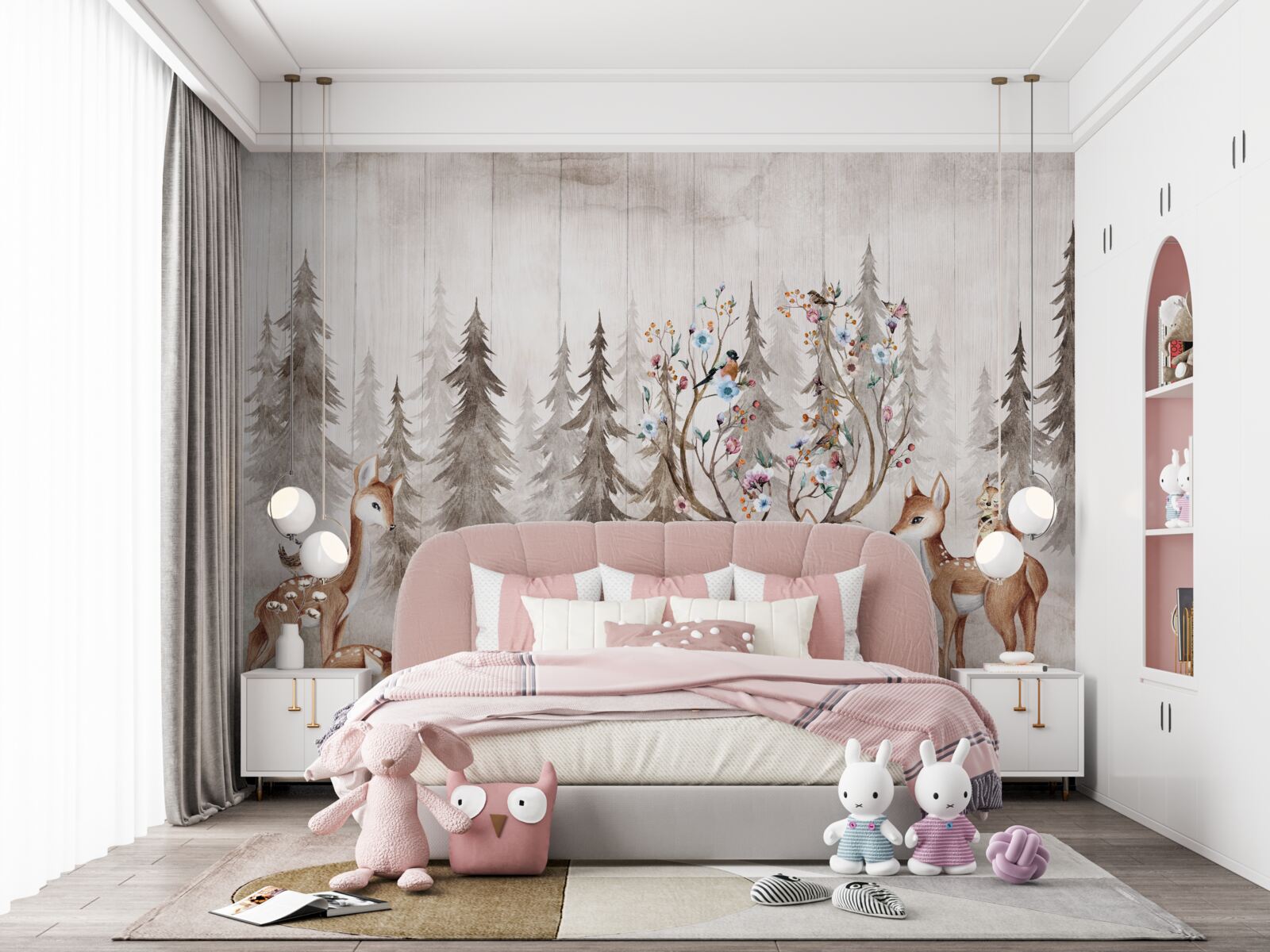 Fototapet o familie mare de căprioare care se odihnește în pădure