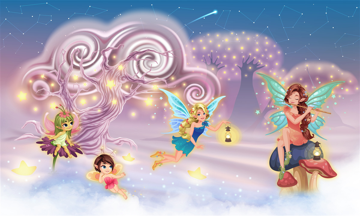 Fototapet zânele le spun copiilor povești cu ajutorul cântecelor