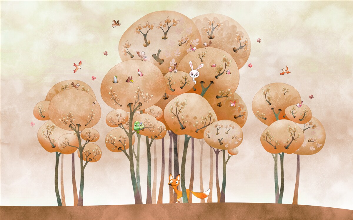 Fototapet vulpe caută iepuraș în copac