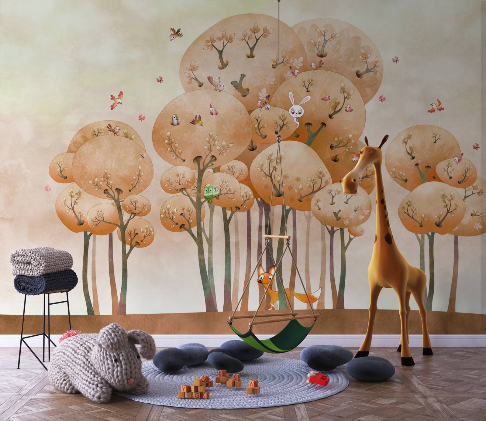 Fototapet vulpe caută iepuraș în copac