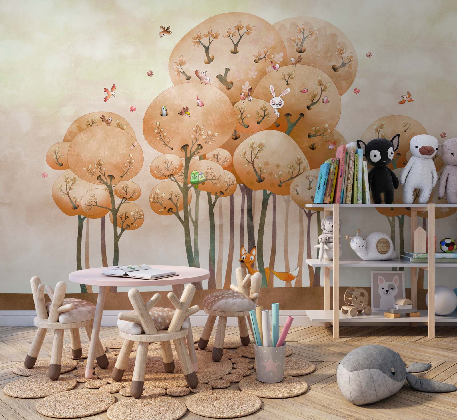 Fototapet vulpe caută iepuraș în copac