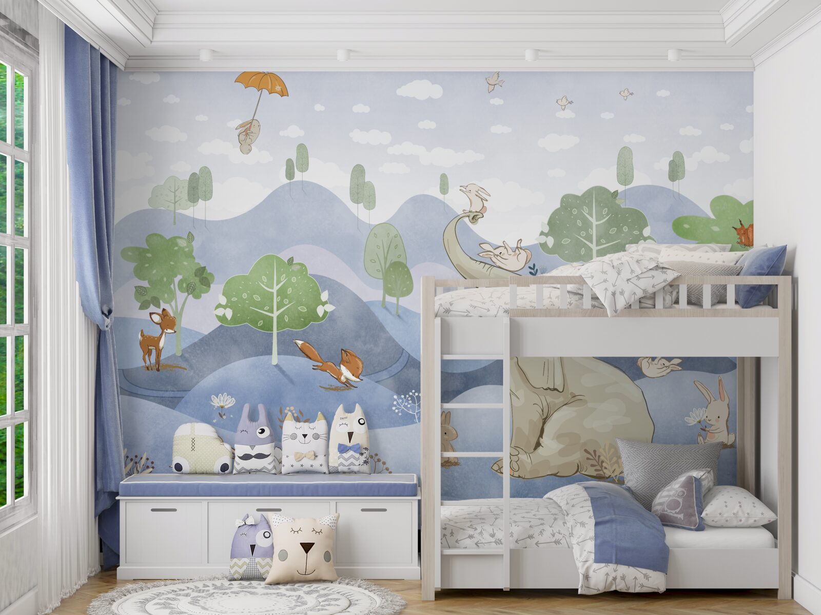 Fototapet un pui de elefant se plimbă cu prietenii săi mai mici