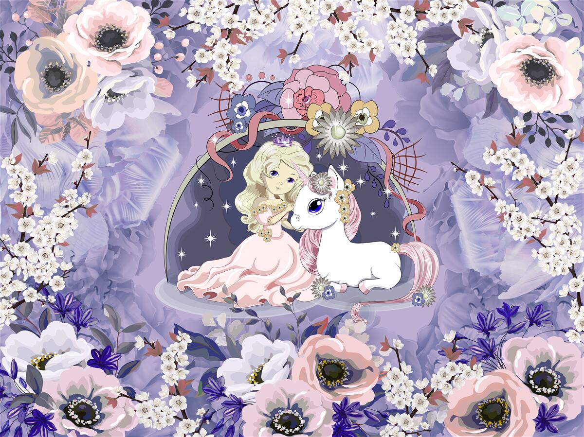 Fototapet unicorn cu printesa
