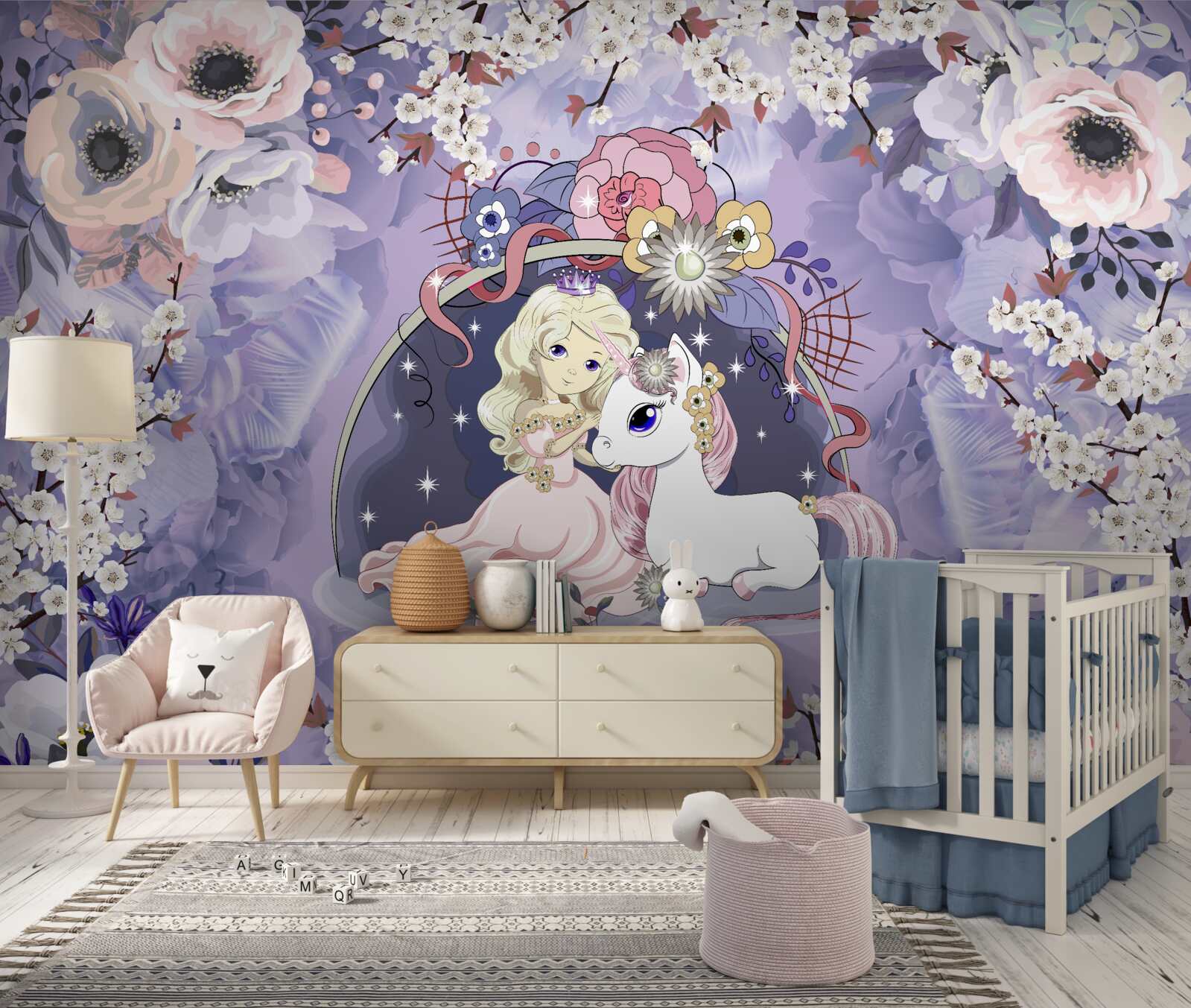 Fototapet unicorn cu printesa