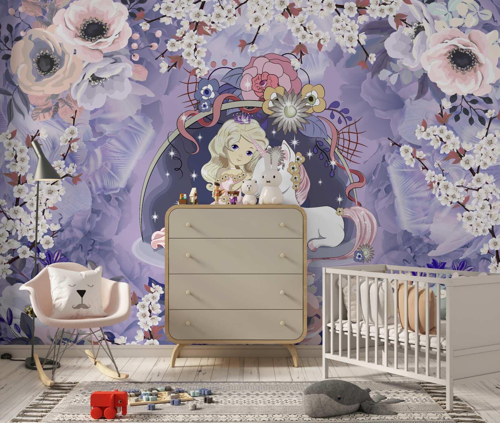 Fototapet unicorn cu printesa