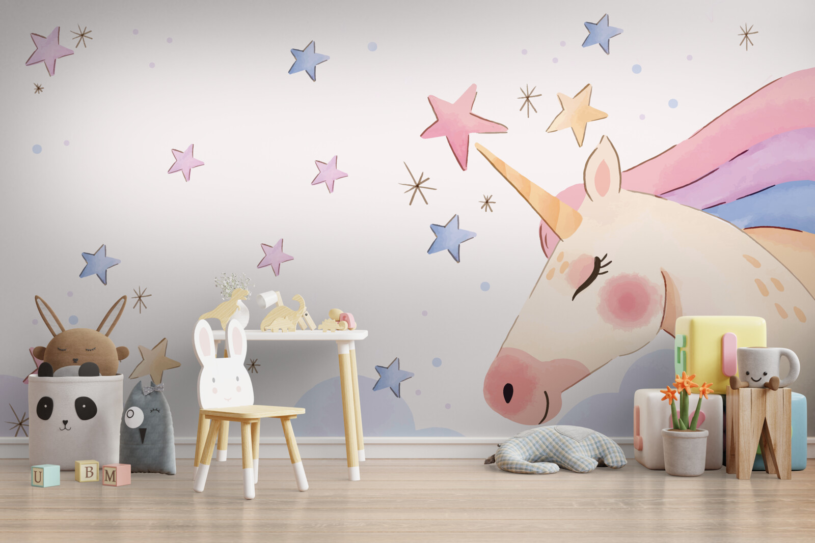 Fototapet unicorn roz drăguț