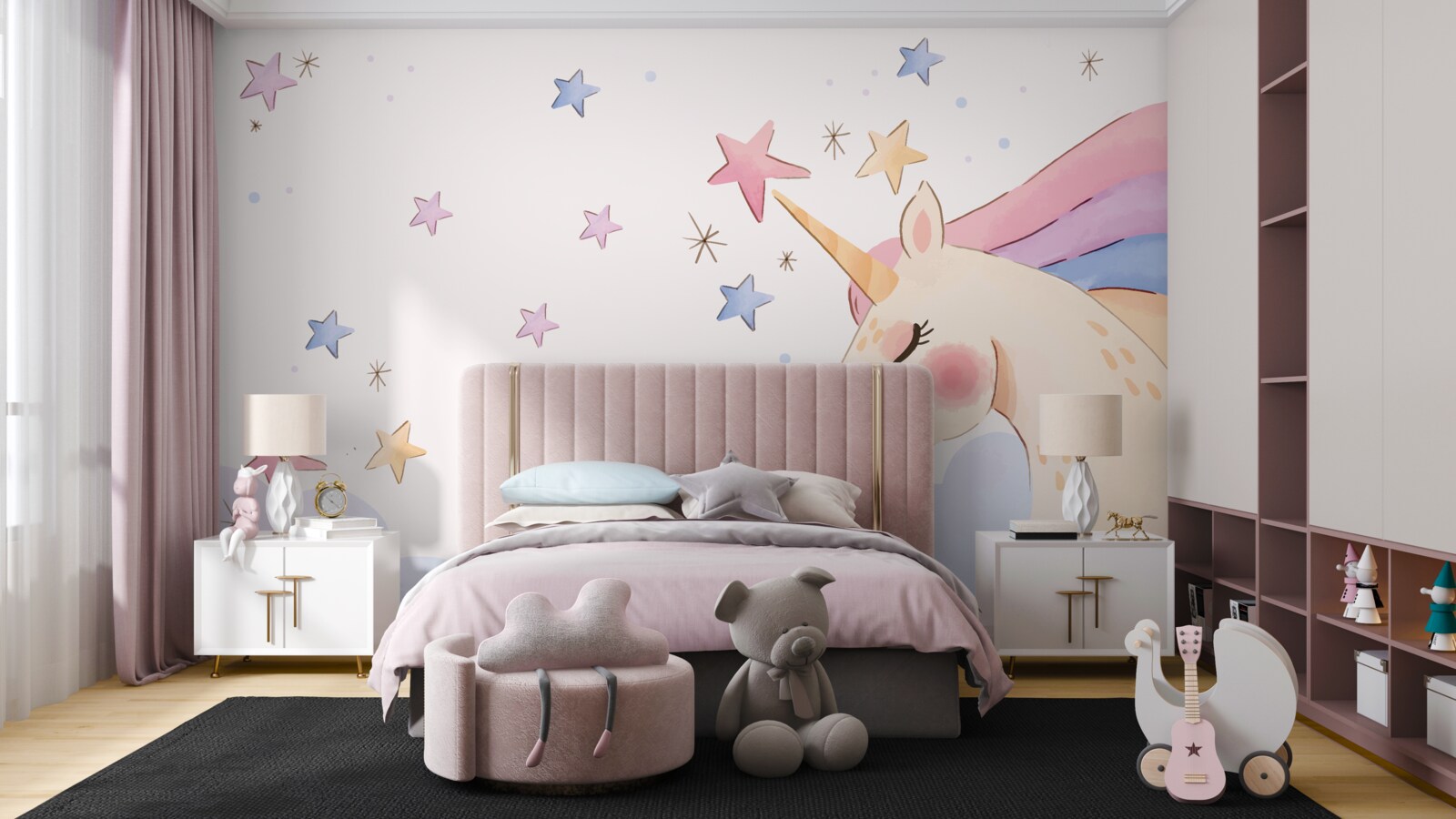 Fototapet unicorn roz drăguț