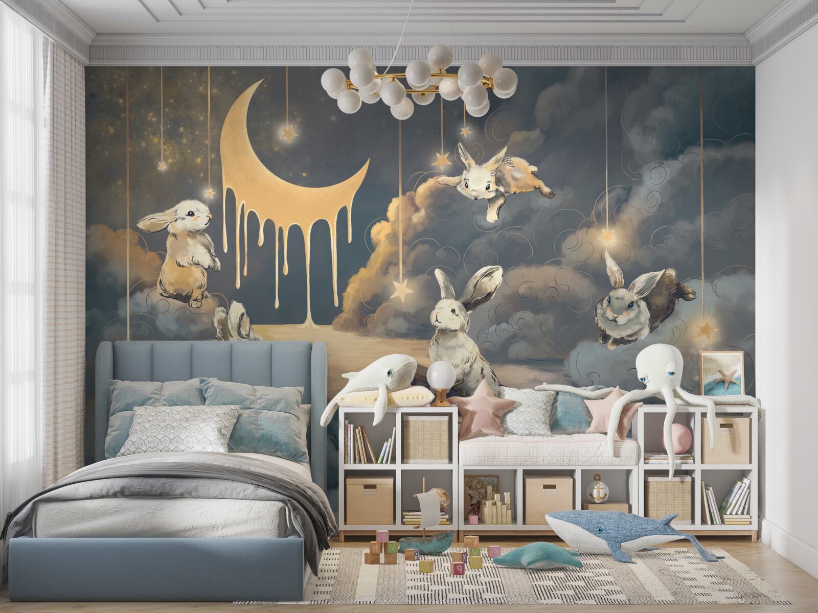 Fototapet iepurași drăguți apar pe cerul nopții