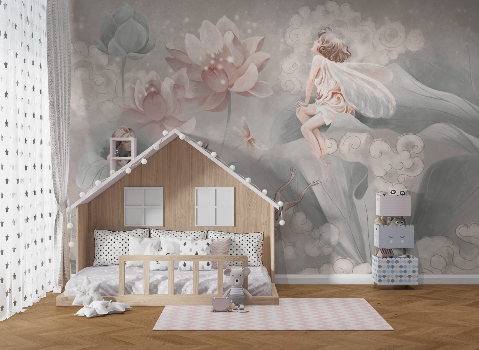 Fototapet boboci de flori în care se ascund zânele