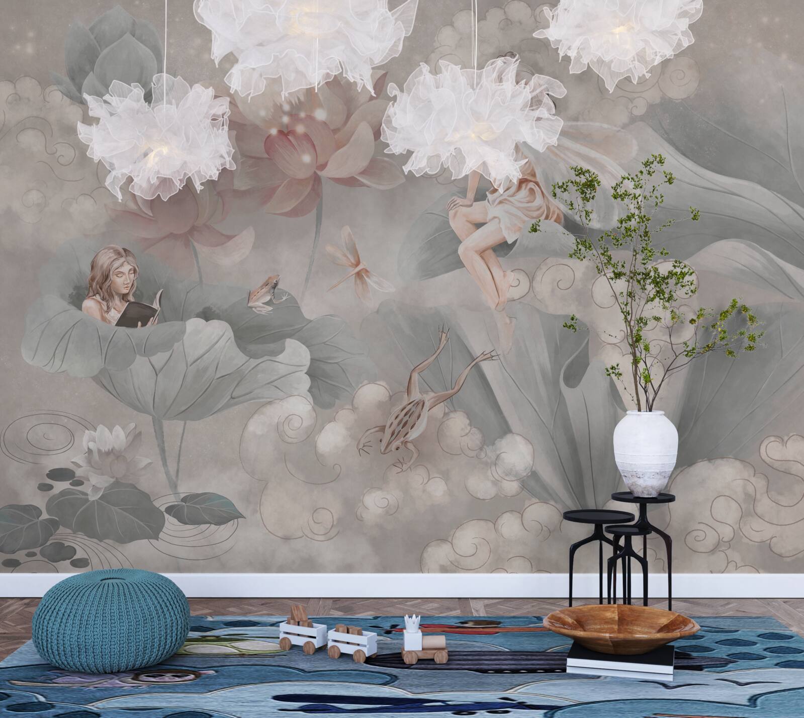 Fototapet boboci de flori în care se ascund zânele