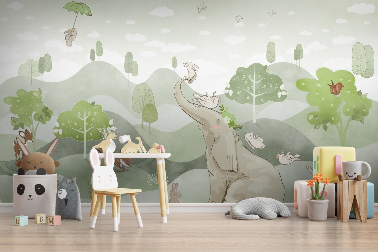 Fototapet elefantul primește salutul animalelor