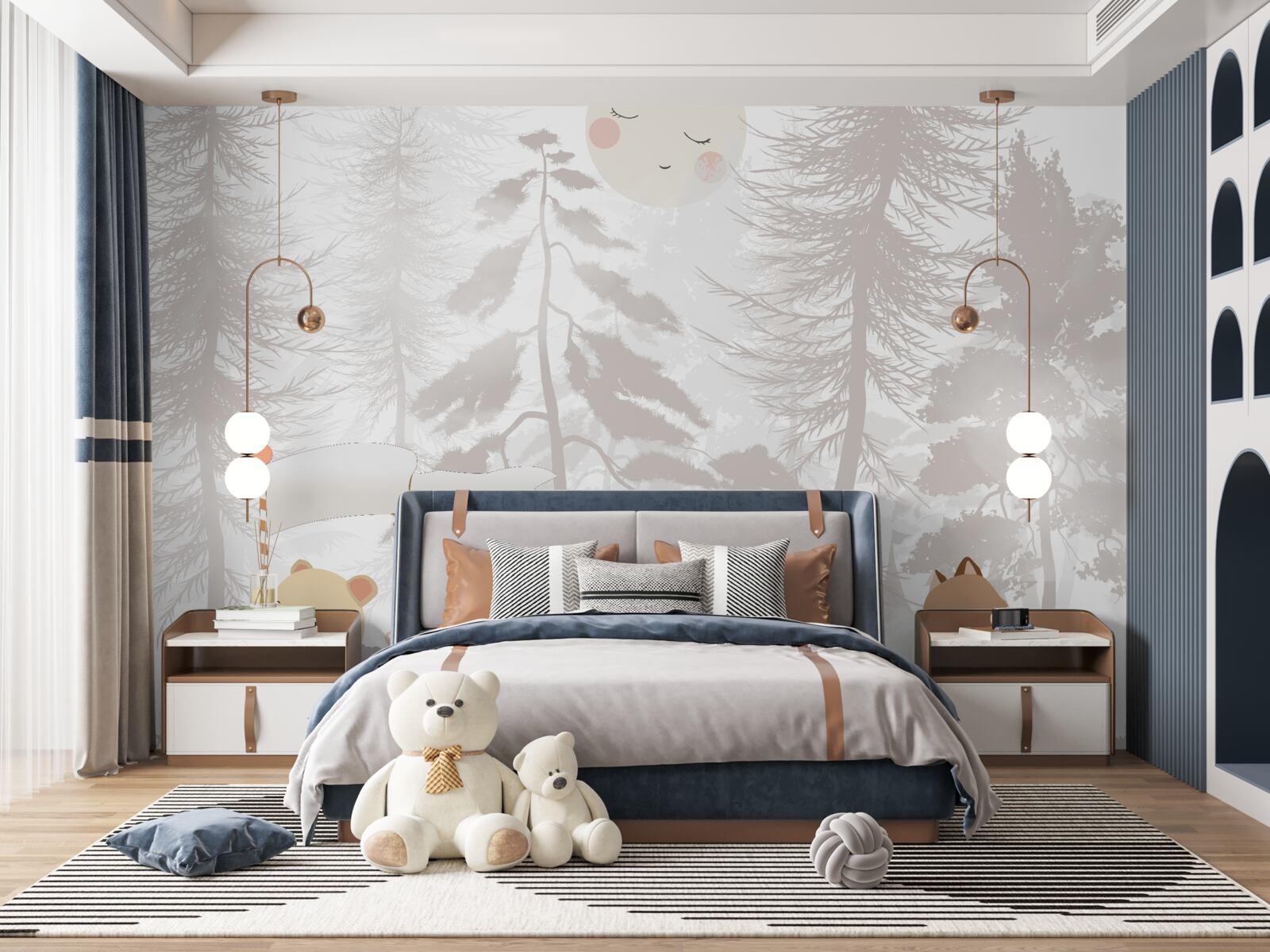 Fototapet animalele se plimbă printr-o pădure cețoasă