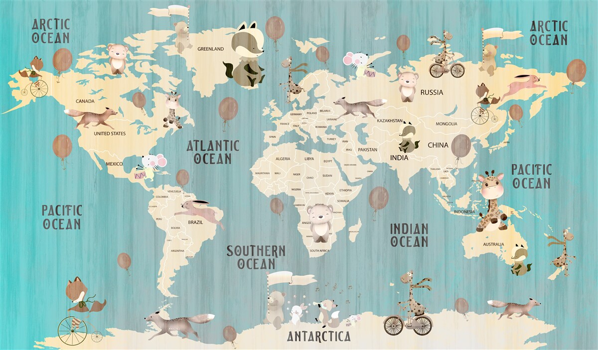 Fototapet harta lumii pentru copii cu gradient