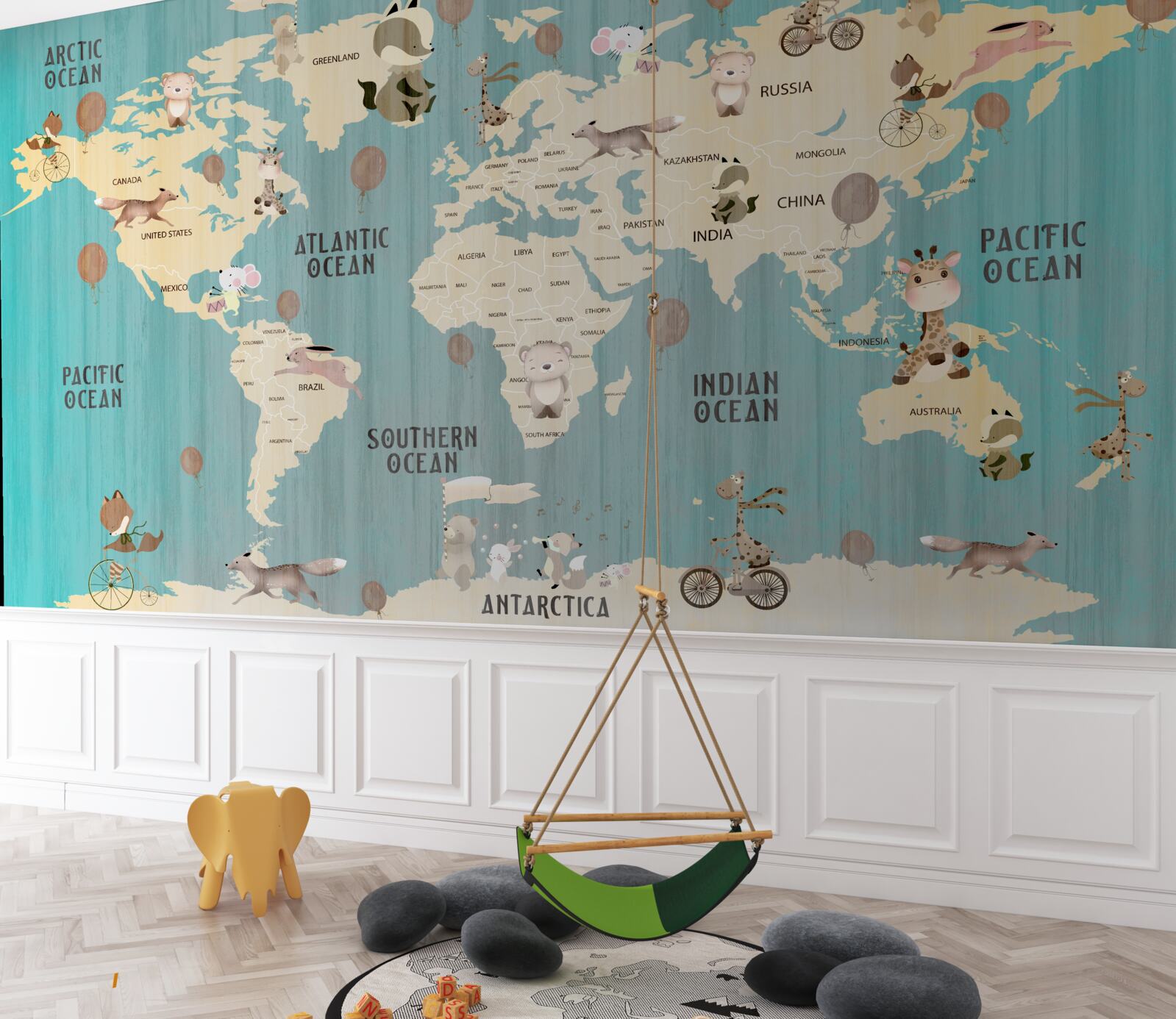 Fototapet harta lumii pentru copii cu gradient