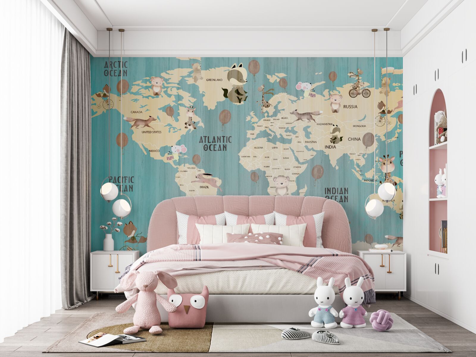 Fototapet harta lumii pentru copii cu gradient