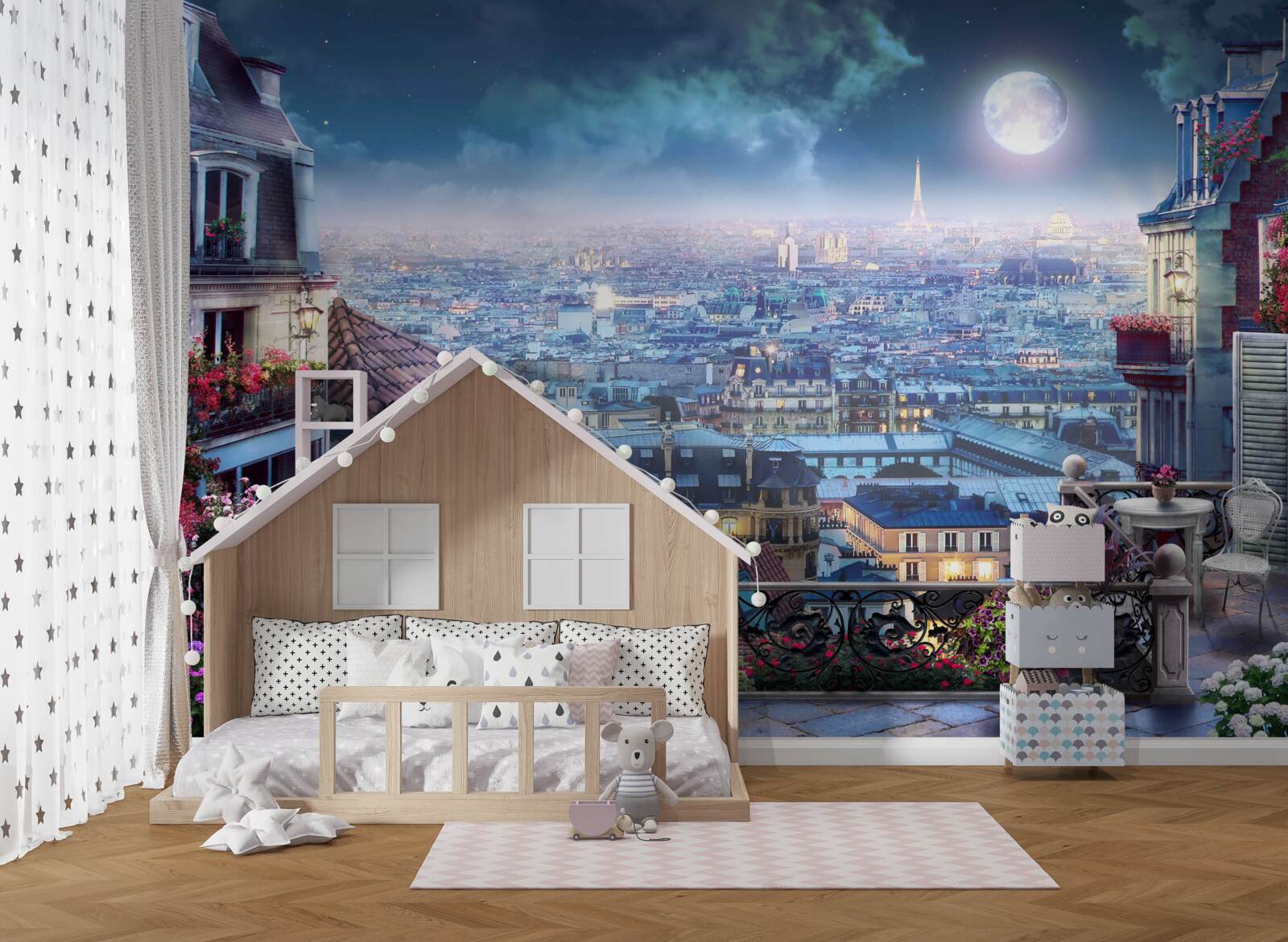 Fototapet panorama Parisului adormit de la un balcon
