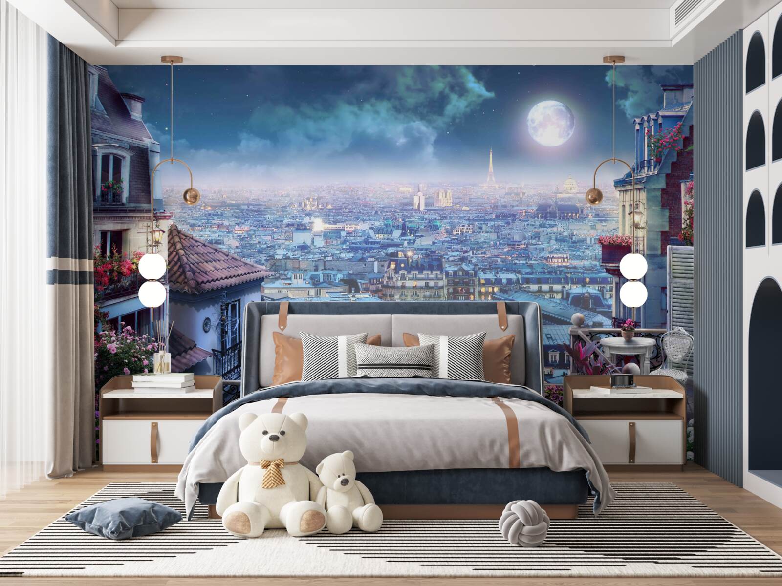 Fototapet panorama Parisului adormit de la un balcon