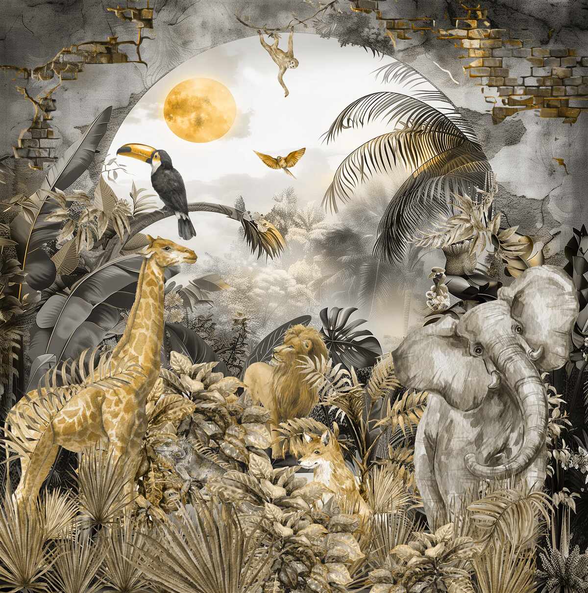 Fototapet în africa, animalele privesc apusul