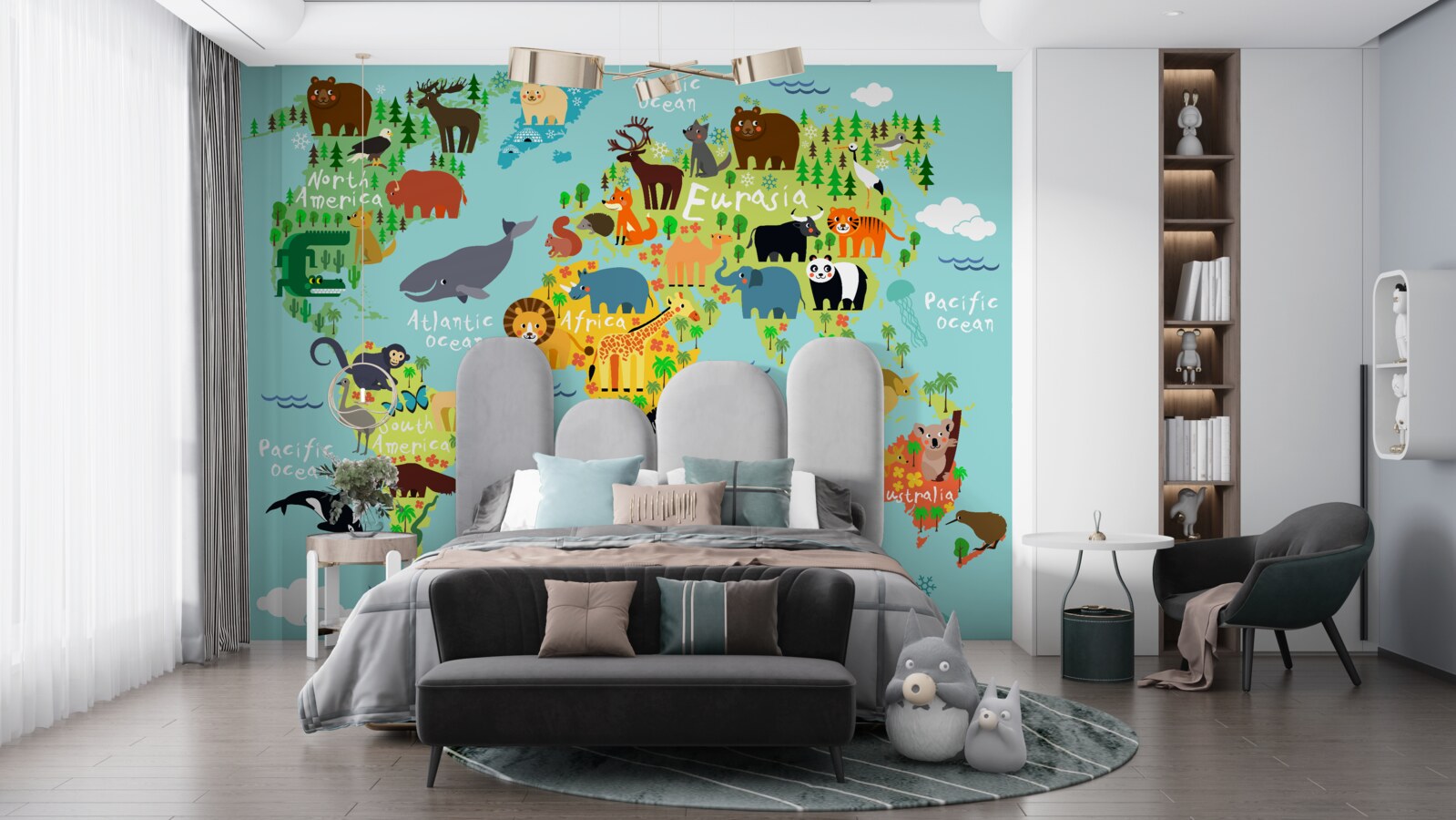 Fototapet o hartă a lumii pentru copii și continentele