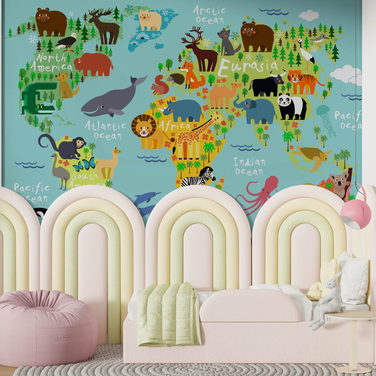 Fototapet o hartă a lumii pentru copii și continentele