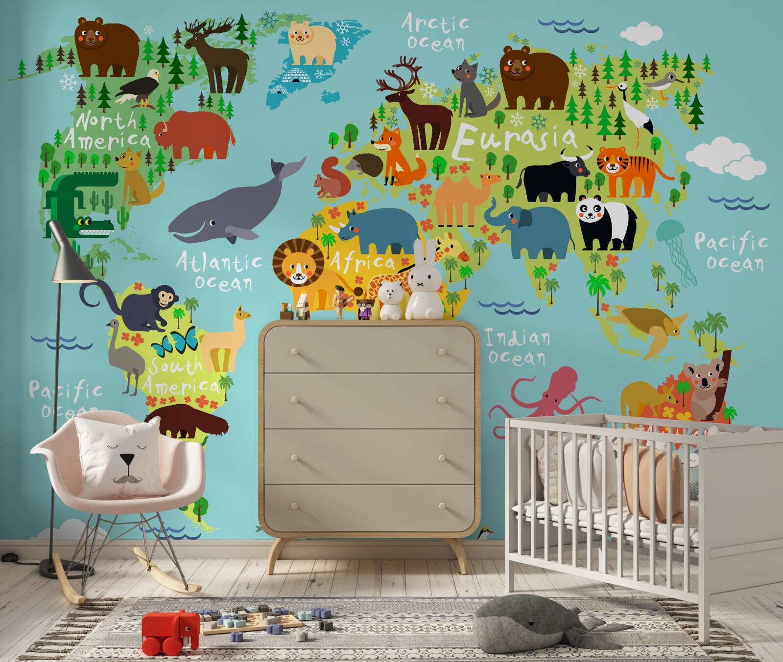 Fototapet o hartă a lumii pentru copii și continentele