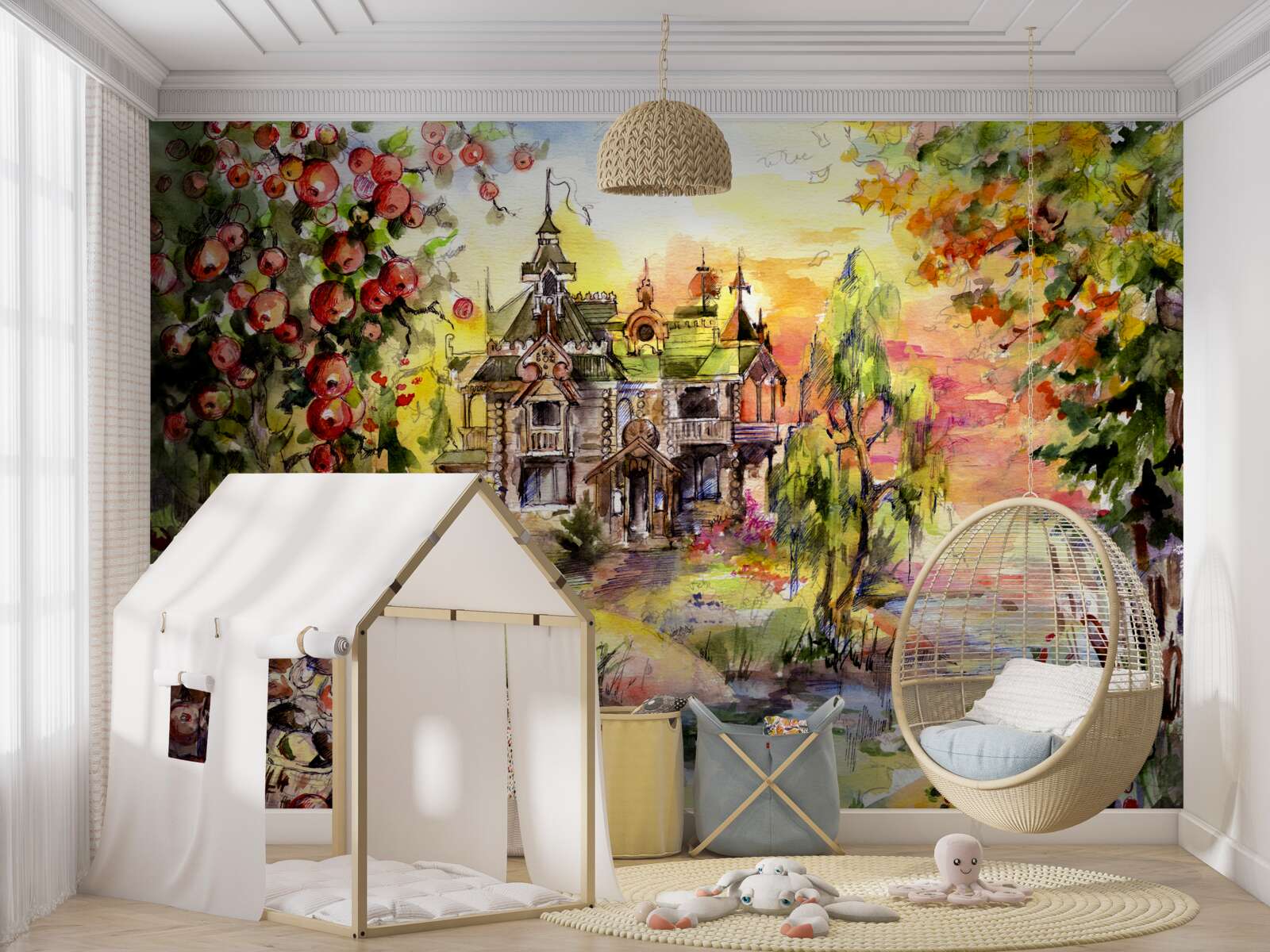 Fototapet casă de basm pe malul unei păduri