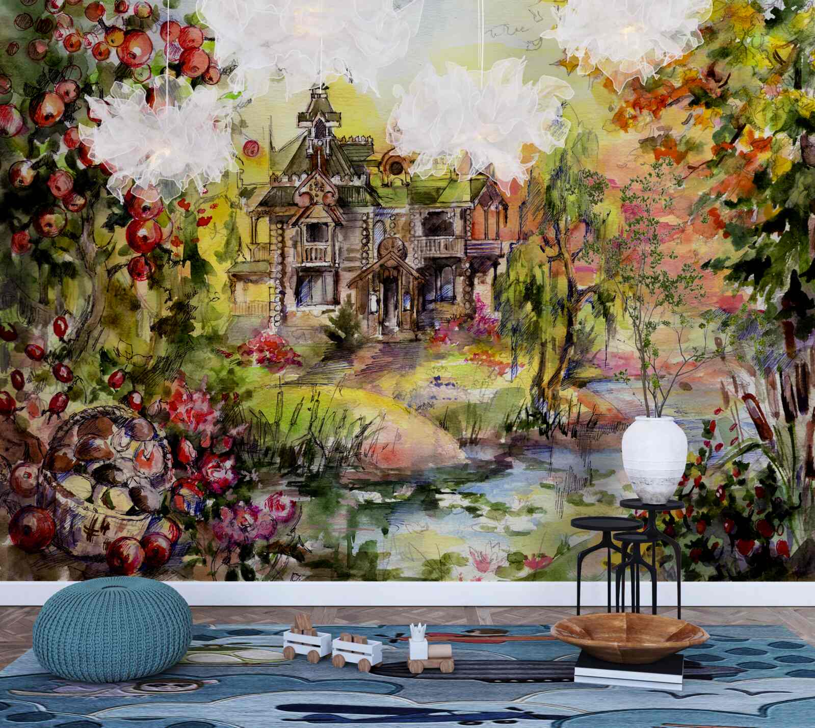 Fototapet casă de basm pe malul unei păduri