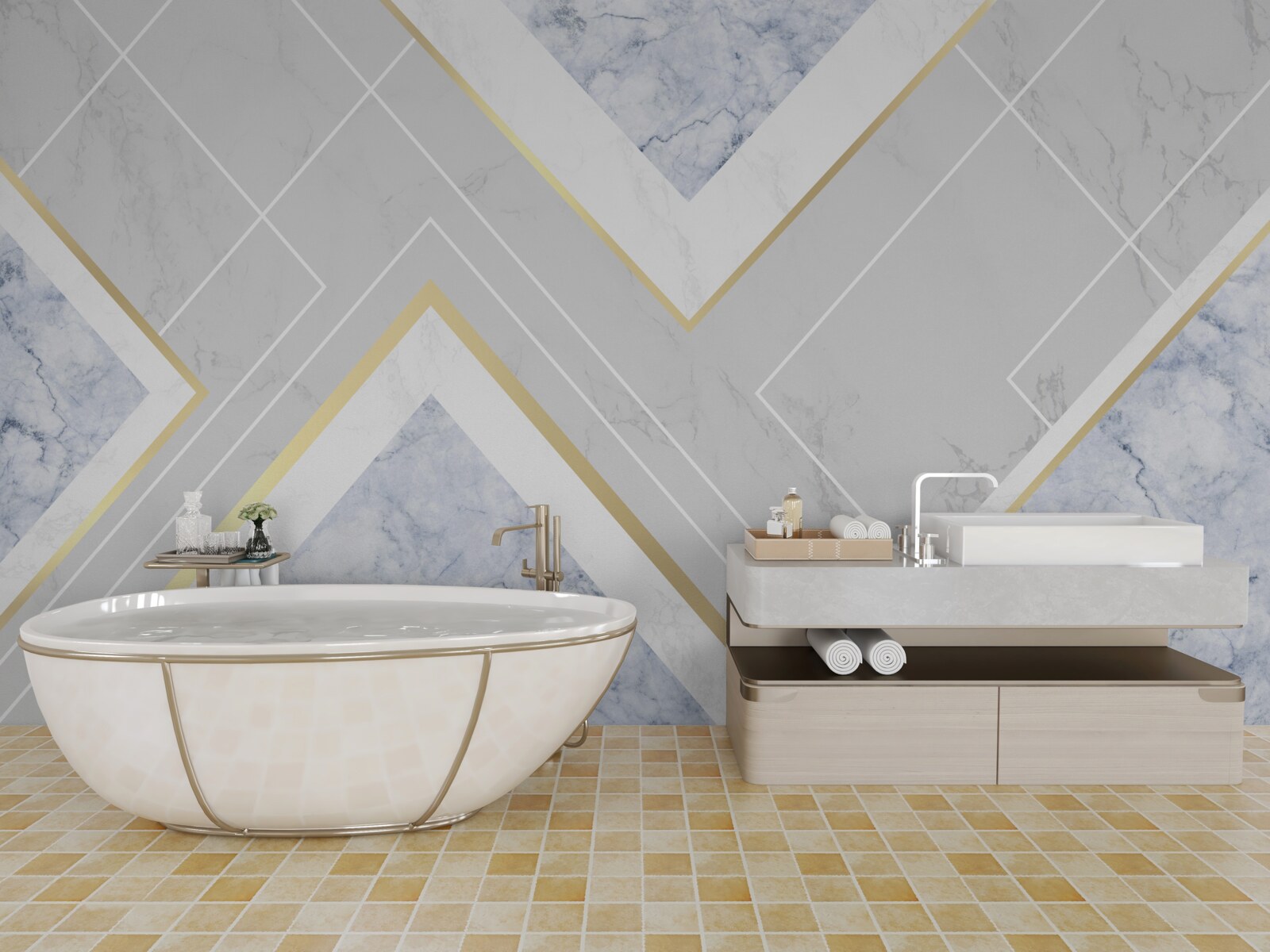 Fototapet modele geometric corecte pe o suprafață de marmură