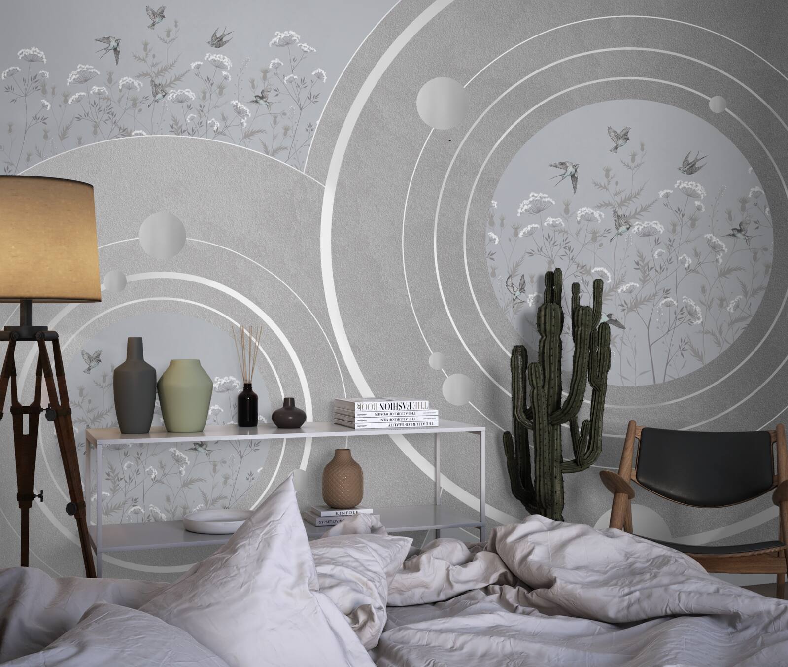 Fototapet forme florale și cercuri abstracte