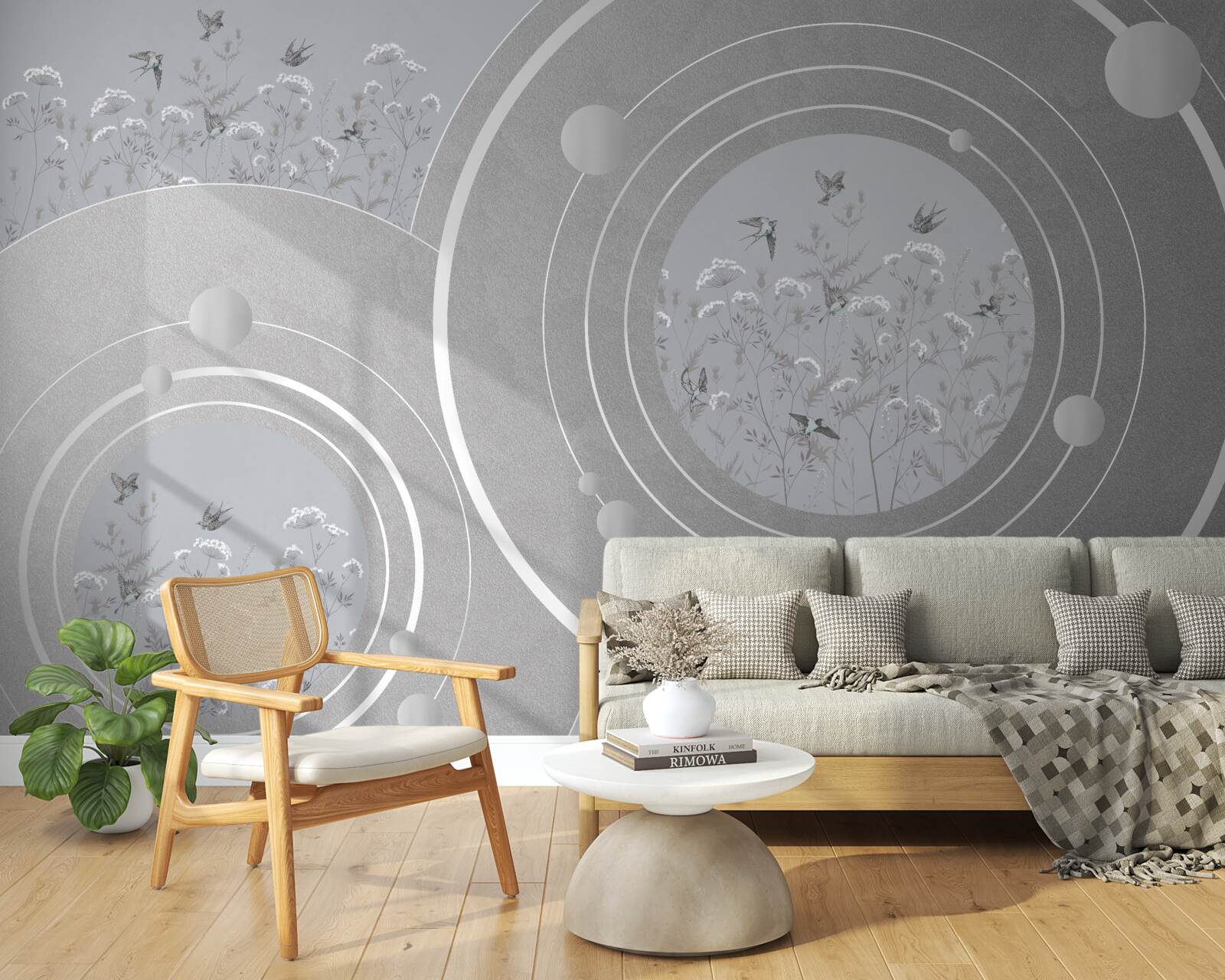 Fototapet forme florale și cercuri abstracte