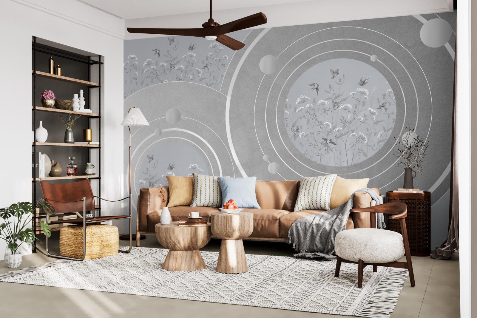 Fototapet forme florale și cercuri abstracte