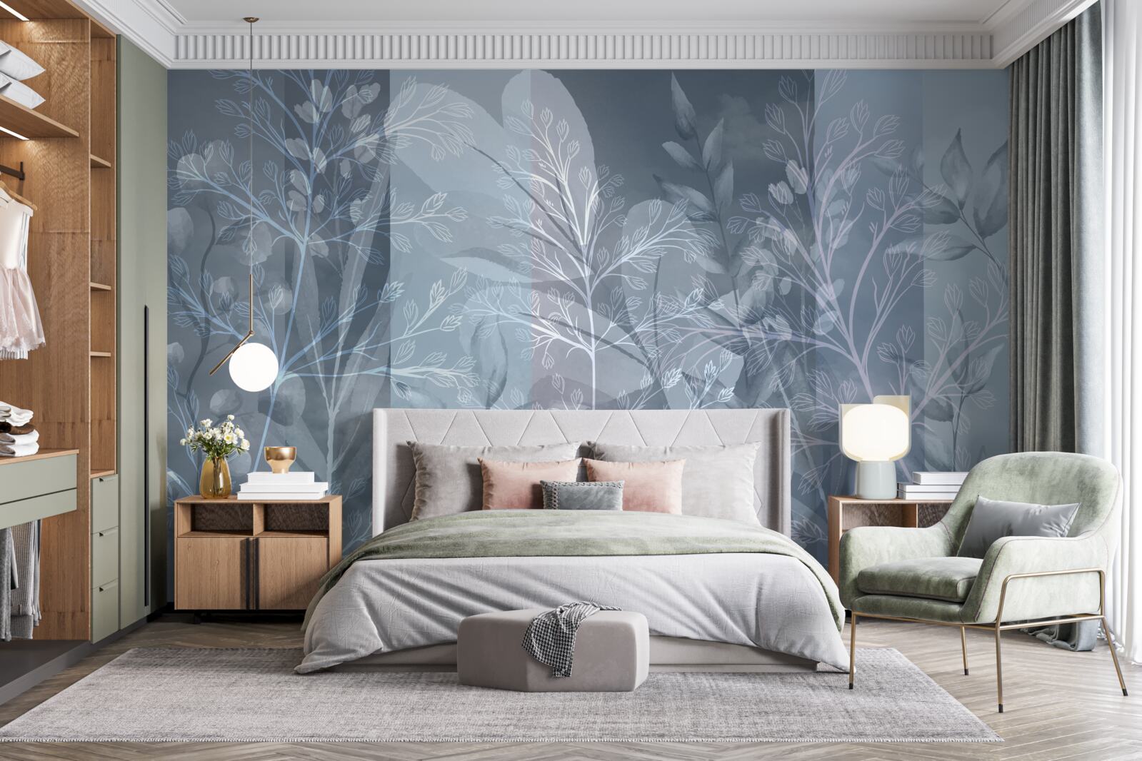 Fototapet arbuști învăluiți în ceață în pădure