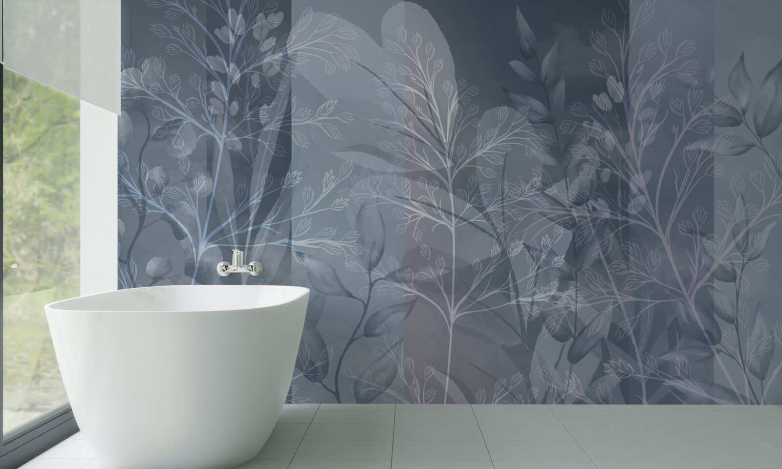 Fototapet arbuști învăluiți în ceață în pădure