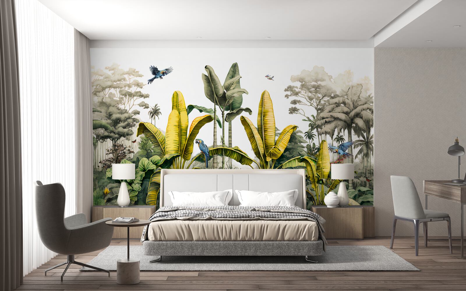 Fototapet plante tropicale, inclusiv palmieri înalți