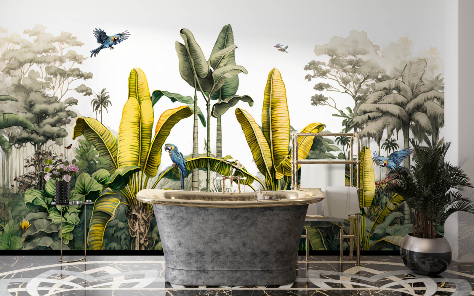 Fototapet plante tropicale, inclusiv palmieri înalți